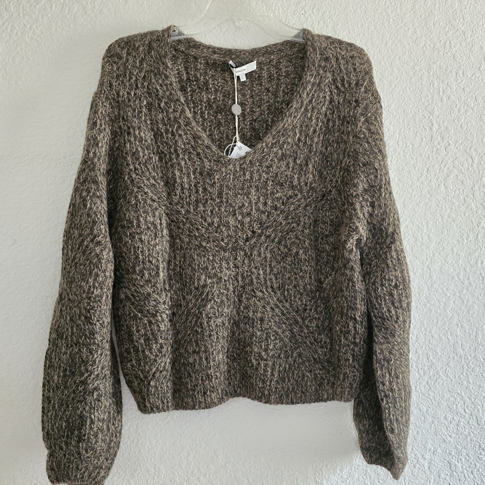 VINCE V-neck Knitted Wool Blend Sweater Size S Small Brown - Picture 3 of 7